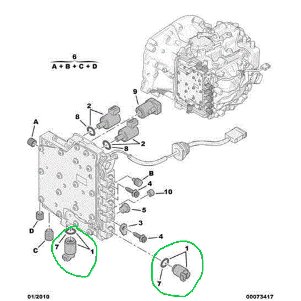 Solenoide inferior de caja de cambio AL4 OEM 257419 Peugeot, Citroën y Renault