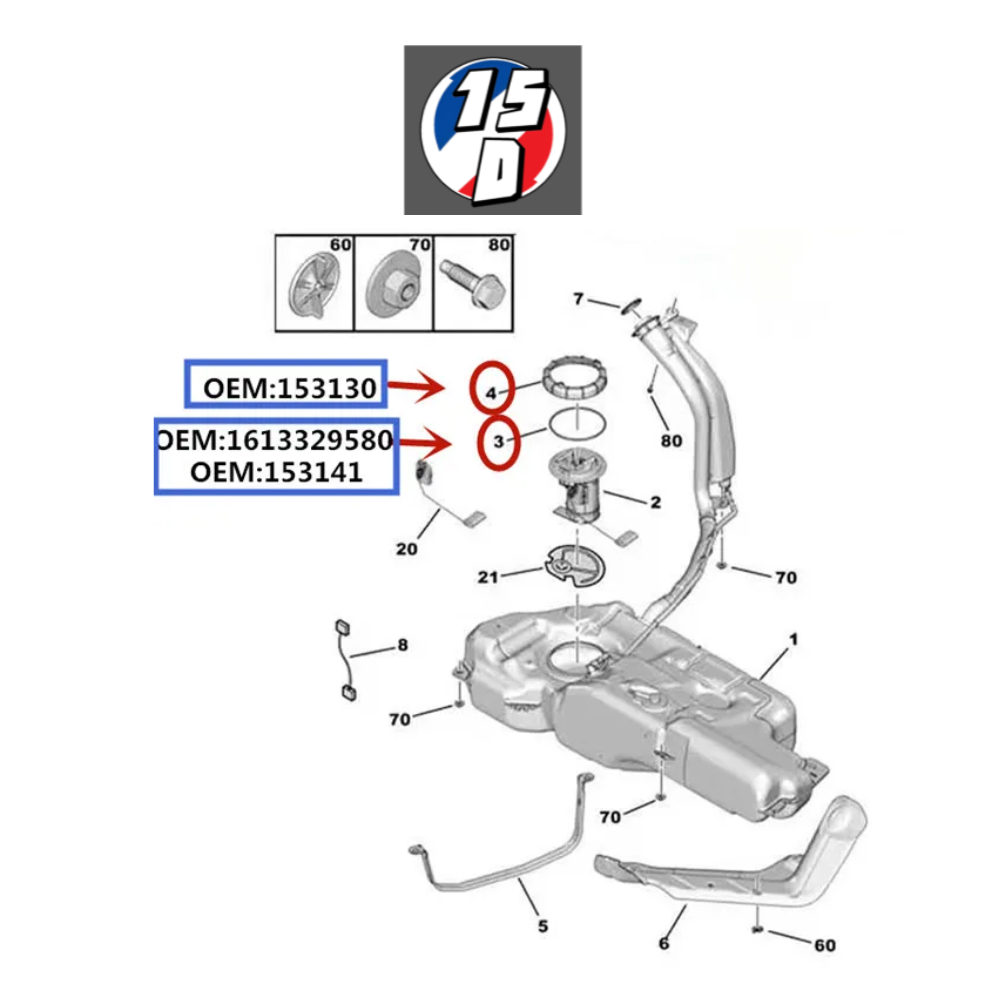 Tuerca y Junta de Tanque de Combustible (Códigos OEM: 153130, 153141)